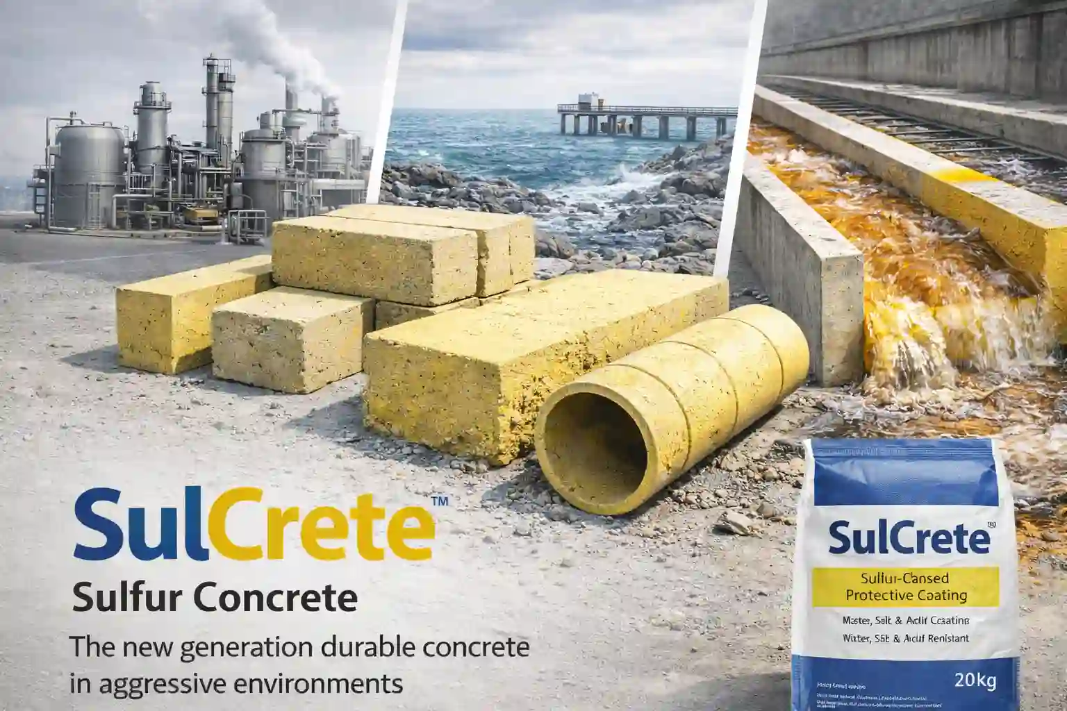 بتن گوگردی سولکریت (SulCrete) به عنوان نسل جدید بتن مقاوم در محیط‌های مهاجم