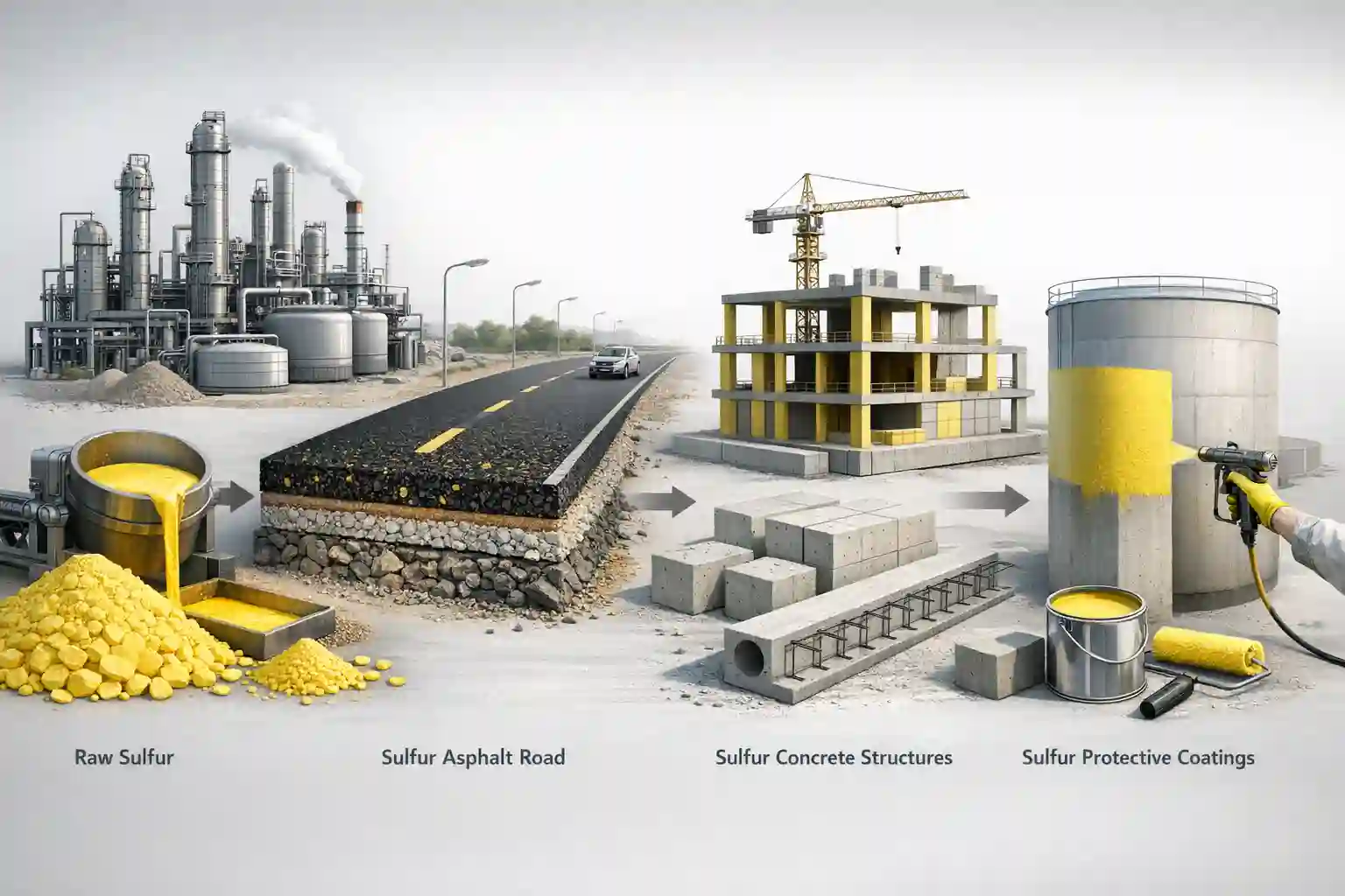 بررسی جامع بتن گوگردی، آسفالت گوگردی و پوشش‌های گوگردی در زیرساخت‌ ها