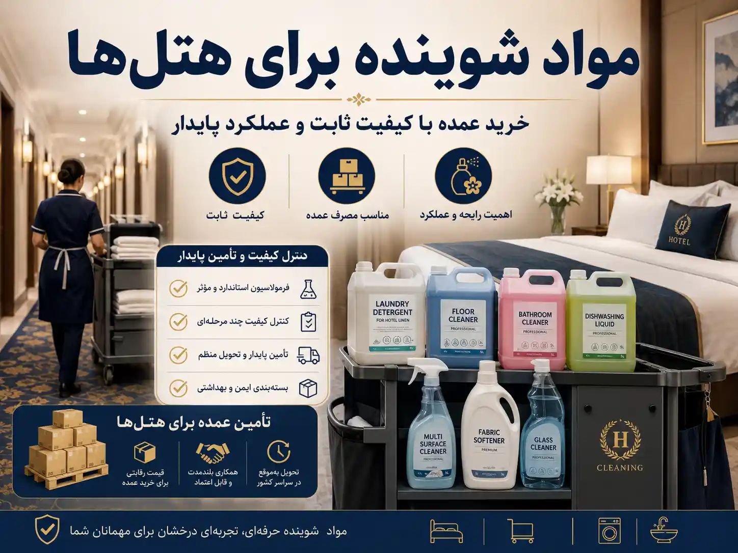 مواد اولیه شوینده برای هتل ها: خرید عمده با کیفیت ثابت
