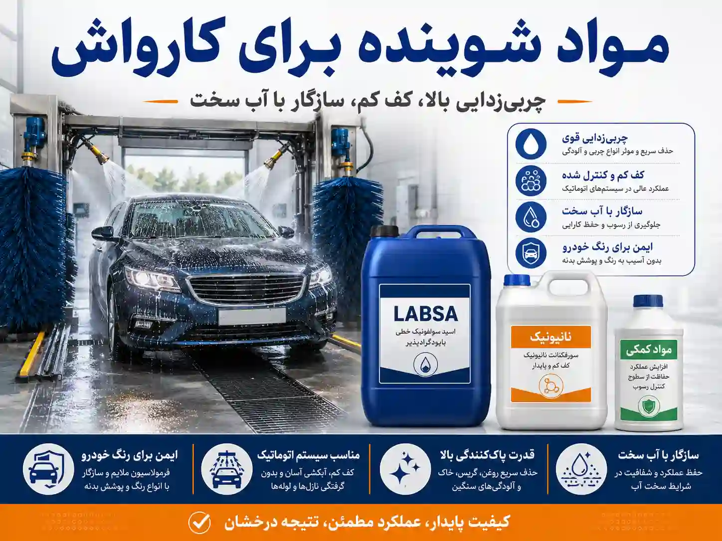 مواد شیمیایی شوینده برای کارواش: نیازهای خاص این صنعت