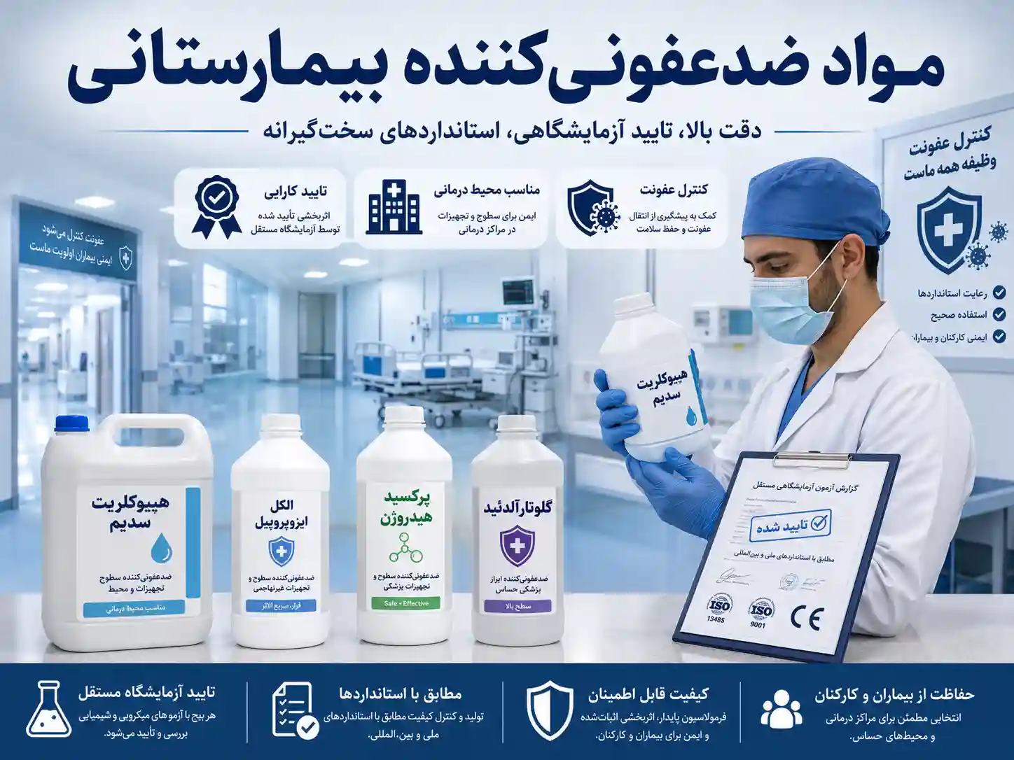مواد ضدعفونی کننده بیمارستانی: دقیق ترین نوع خرید مواد شیمیایی شوینده