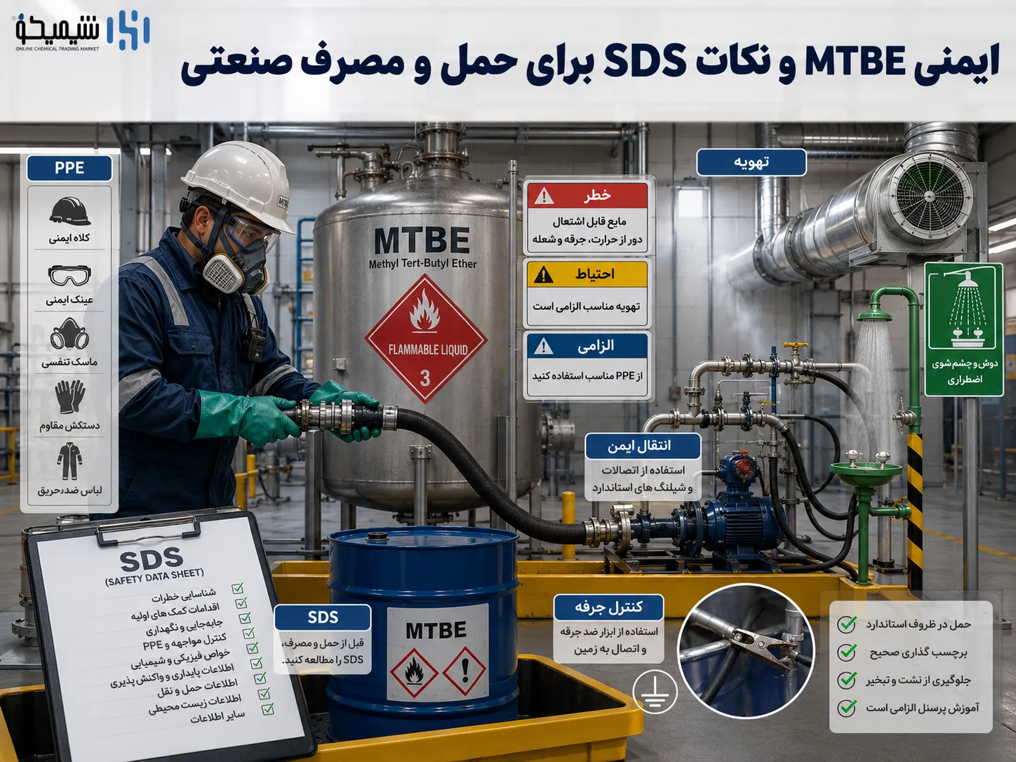 ایمنی MTBE و نکات SDS برای حمل و مصرف صنعتی