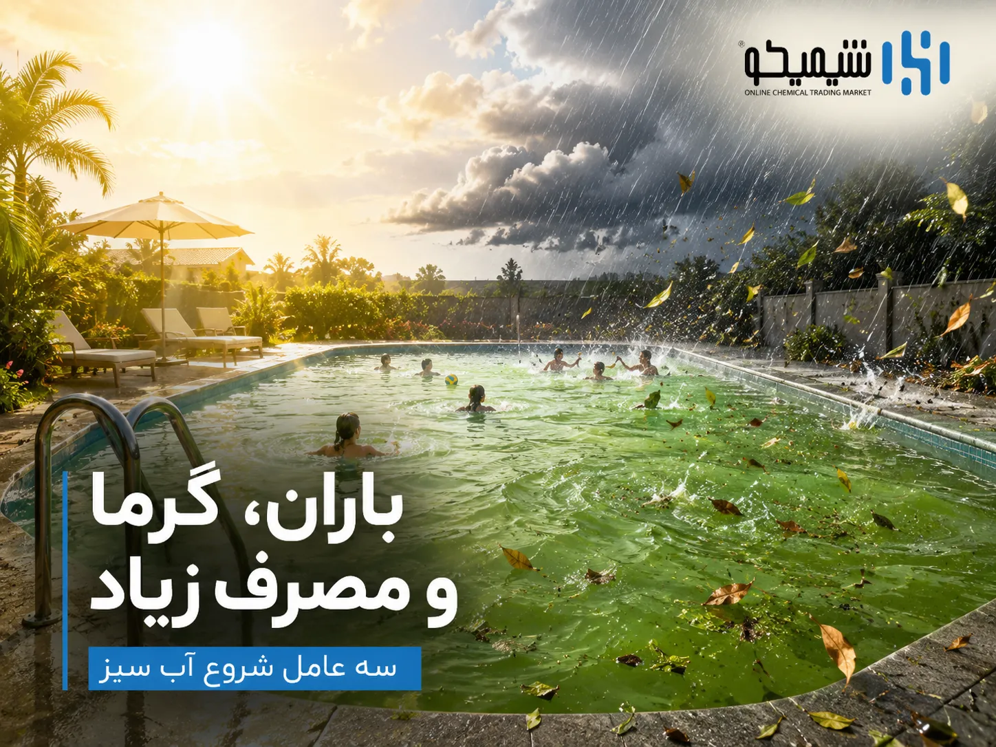 سبز شدن آب استخر بعد از باران، گرمای هوا یا استفاده زیاد چرا اتفاق می افتد؟