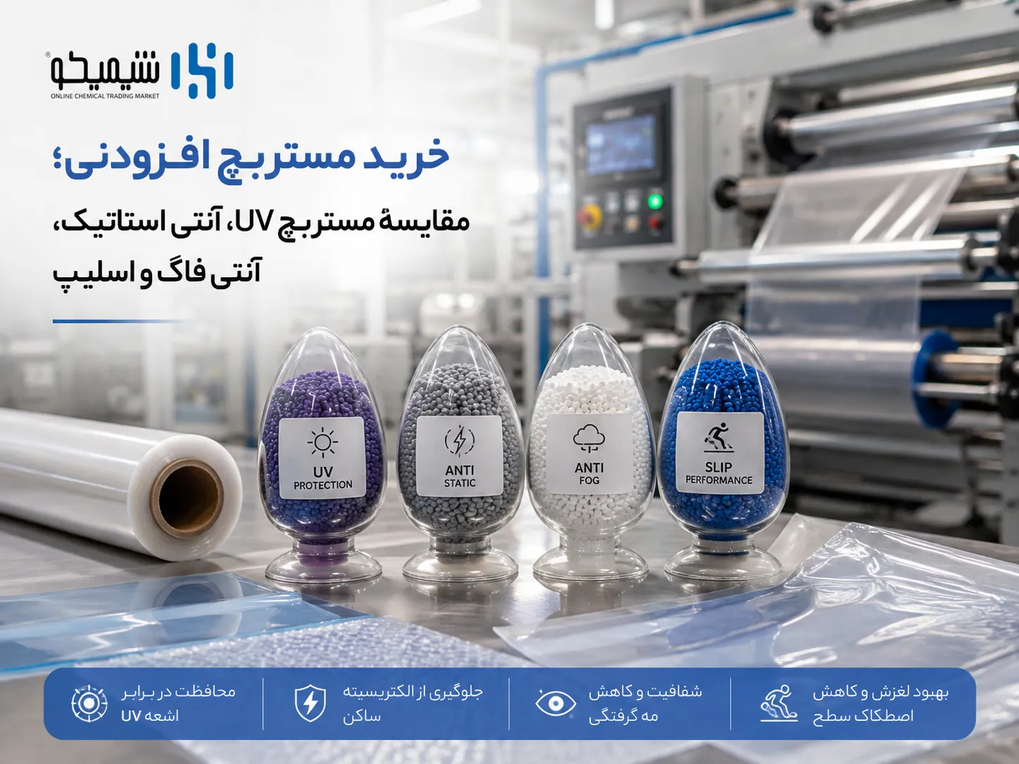 خرید مستربچ افزودنی؛ مقایسه مستربچ UV، آنتی استاتیک، آنتی فاگ و اسلیپ