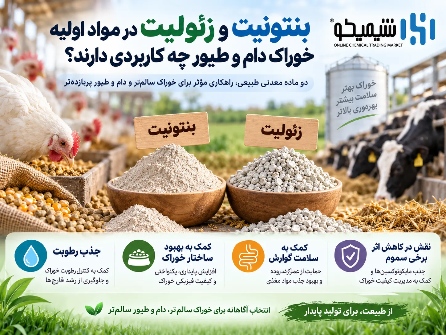 بنتونیت و زئولیت در مواد اولیه خوراک دام و طیور چه کاربردی دارند؟