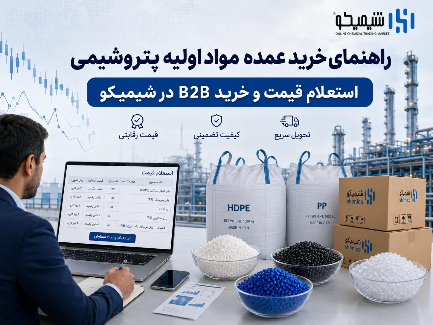 راهنمای خرید عمده مواد اولیه پتروشیمی و استعلام قیمت در شیمیکو