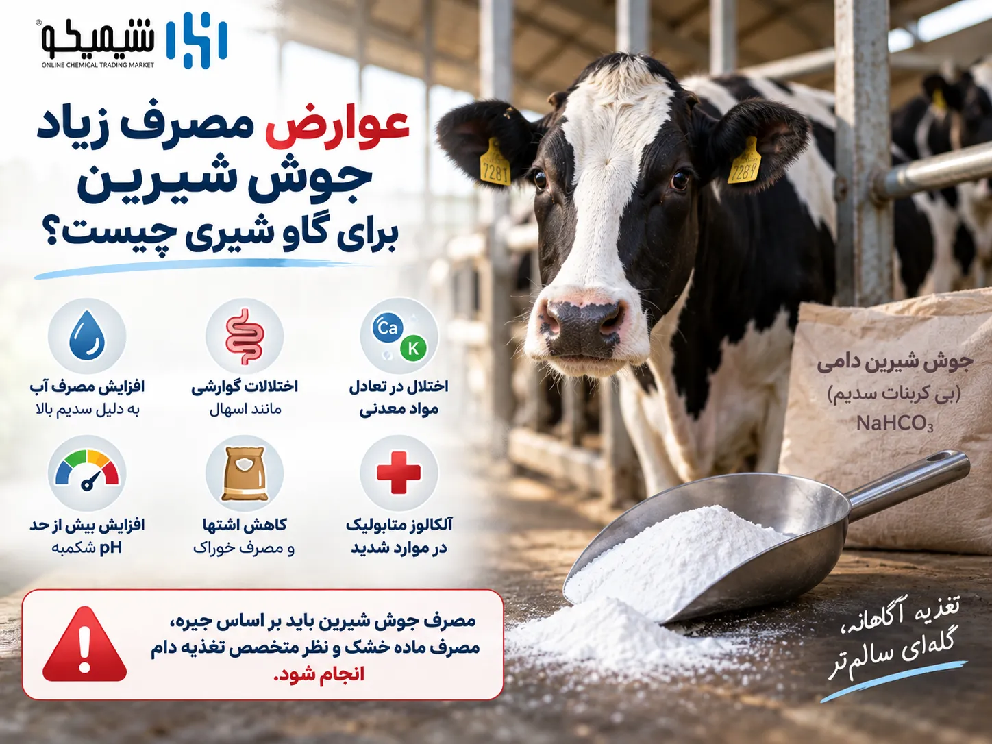 عوارض مصرف زیاد جوش شیرین برای گاو شیری چیست؟