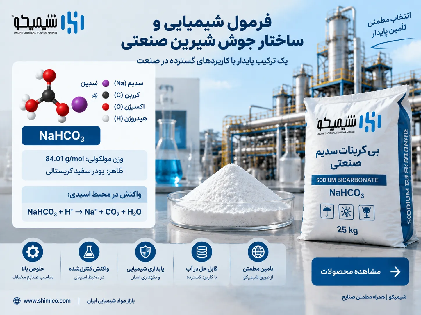 فرمول شیمیایی و ساختار جوش شیرین صنعتی
