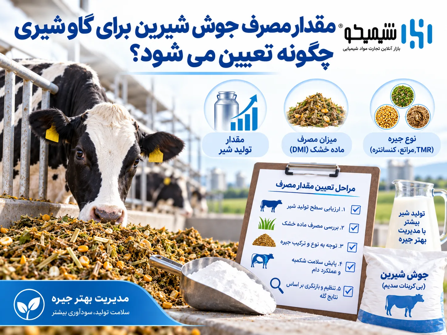 مقدار مصرف جوش شیرین برای گاو شیری چگونه تعیین می شود؟
