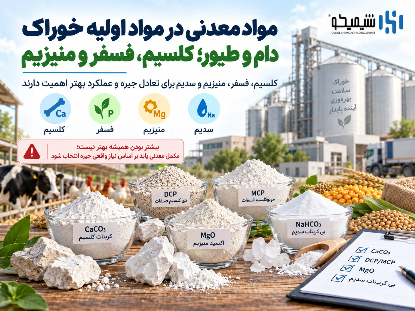 مواد معدنی در مواد اولیه خوراک دام و طیور؛ کلسیم، فسفر و منیزیم