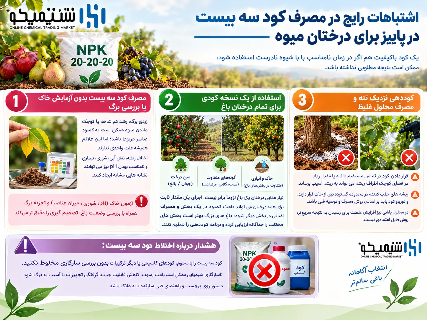 اشتباهات رایج در مصرف کود سه بیست در پاییز برای درختان میوه