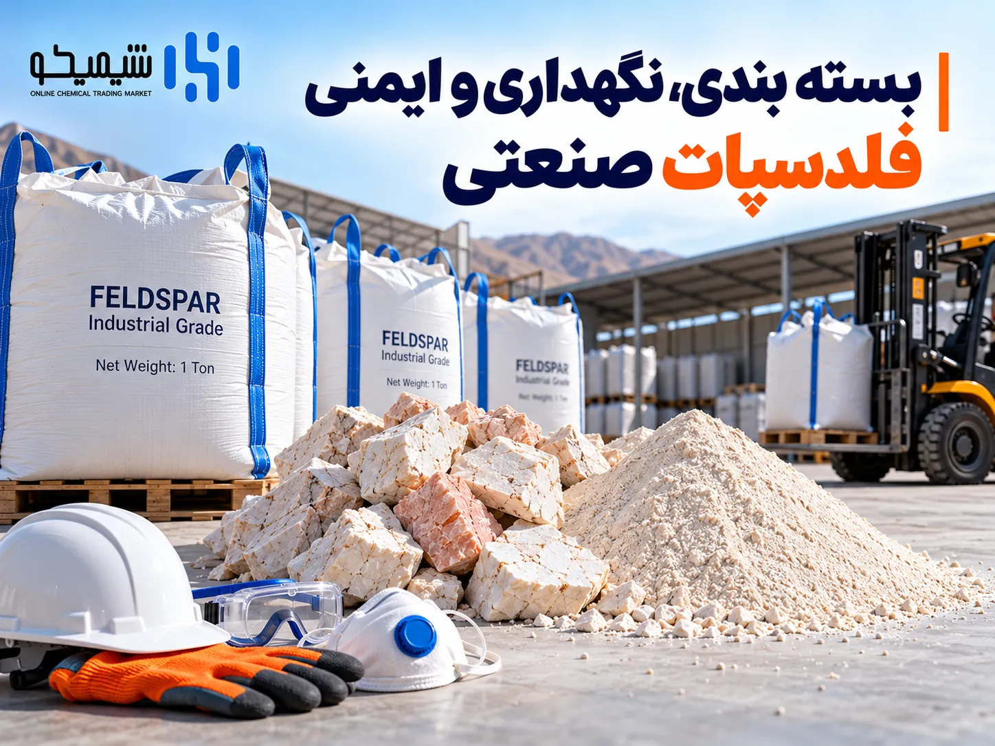 بسته بندی، نگهداری و ایمنی فلدسپات صنعتی
