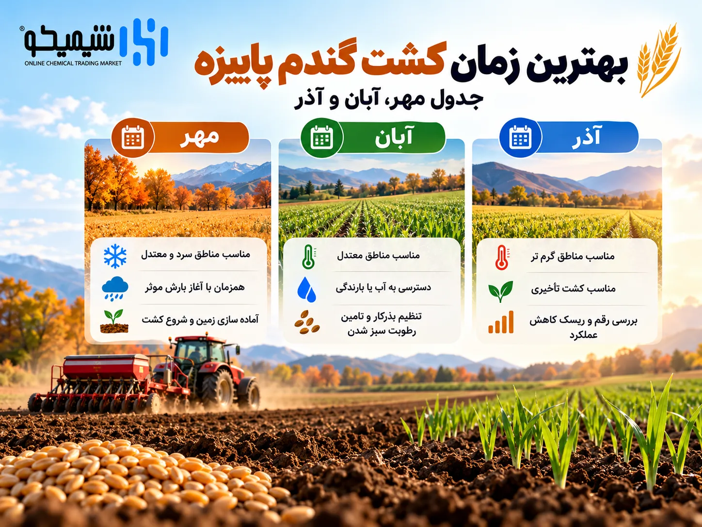 بهترین زمان کشت گندم پاییزه؛ جدول مهر، آبان و آذر