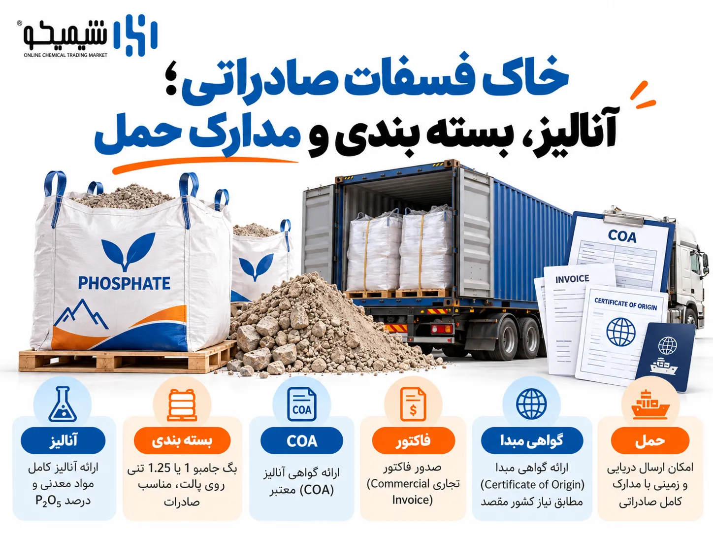 خاک فسفات صادراتی؛ آنالیز، بسته بندی و مدارک حمل