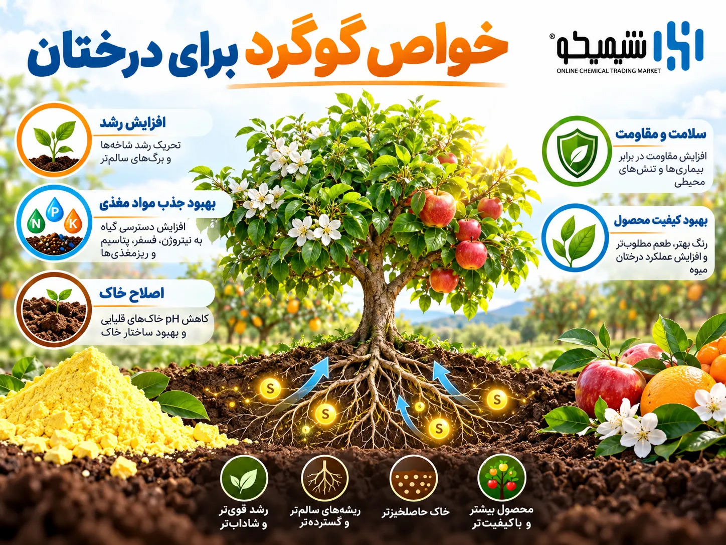 خواص گوگرد برای درختان میوه چیست و چه فوایدی دارد؟