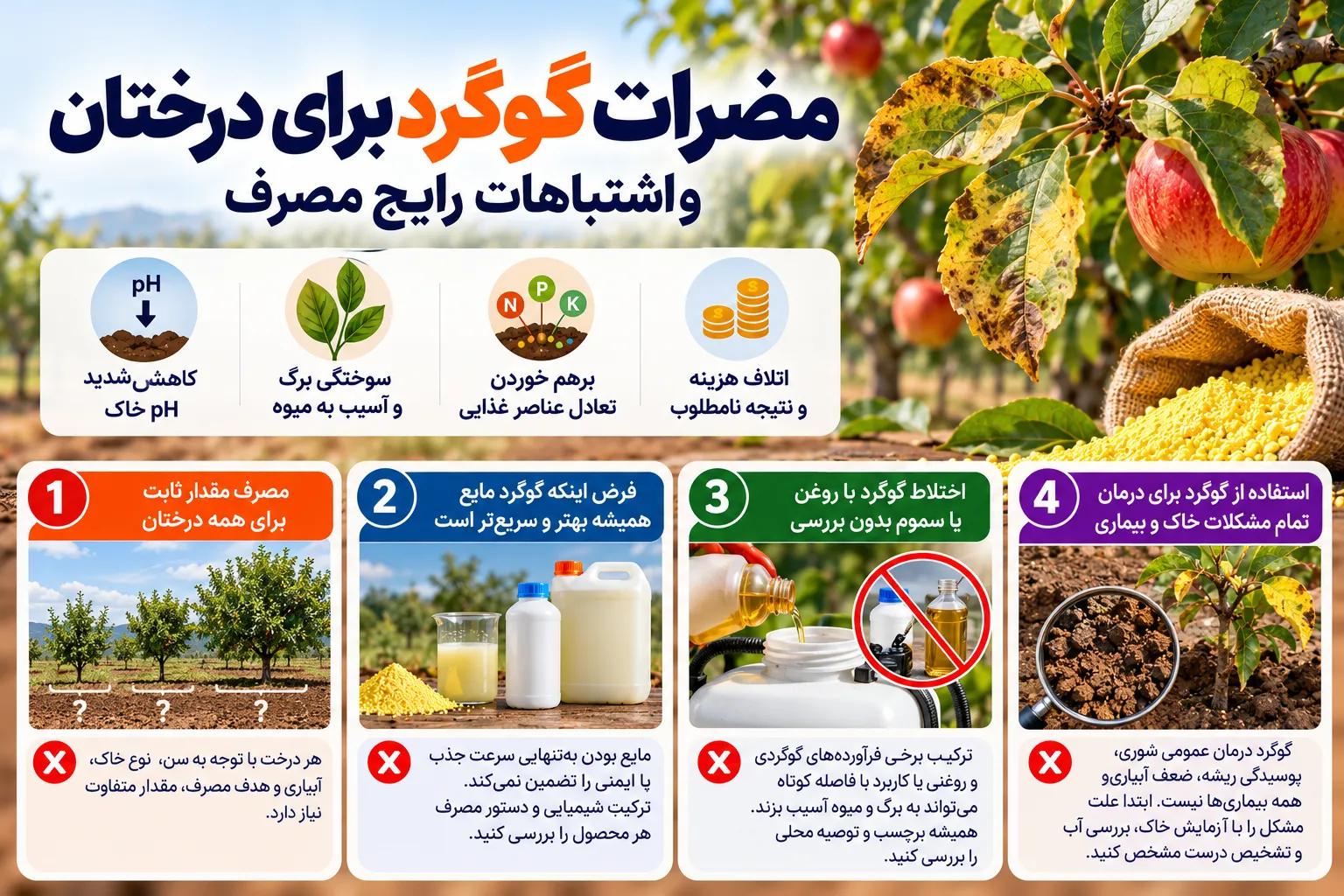 مضرات گوگرد برای درختان و اشتباهات رایج مصرف