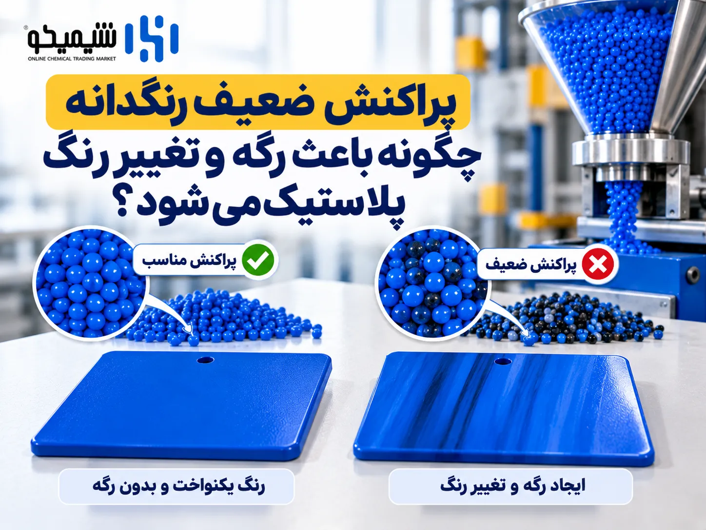پراکنش ضعیف رنگدانه چگونه باعث رگه و تغییر رنگ پلاستیک می شود؟
