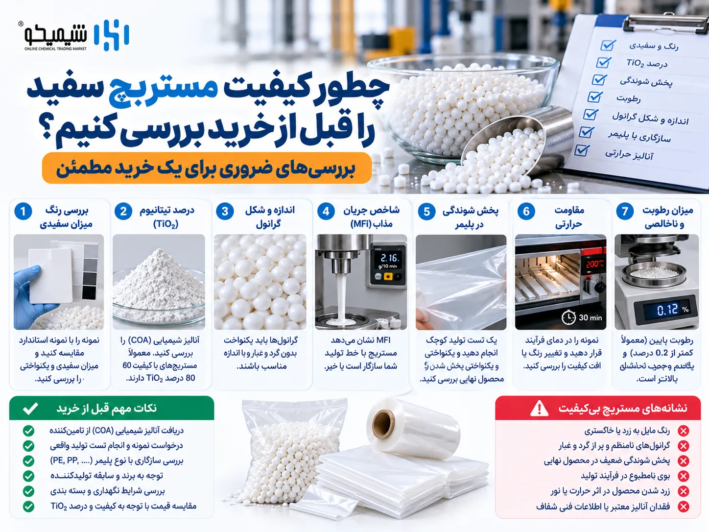 چطور کیفیت مستربچ سفید را قبل از خرید بررسی کنیم؟
