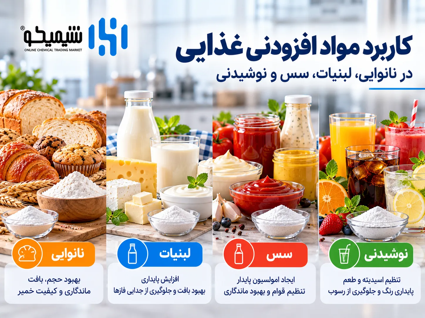 کاربرد مواد افزودنی غذایی در نانوایی، لبنیات، سس و نوشیدنی