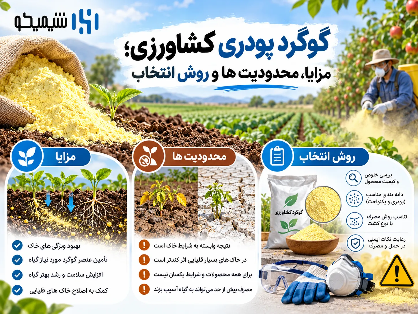 گوگرد پودری کشاورزی؛ مزایا، محدودیت ها و روش انتخاب