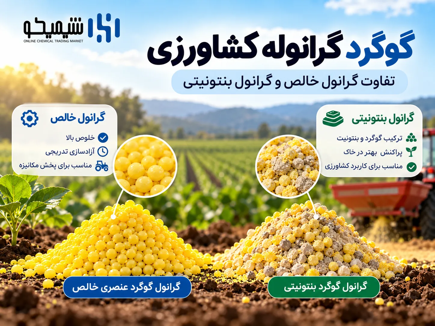 گوگرد گرانوله کشاورزی؛ تفاوت گرانول خالص و گرانول بنتونیتی