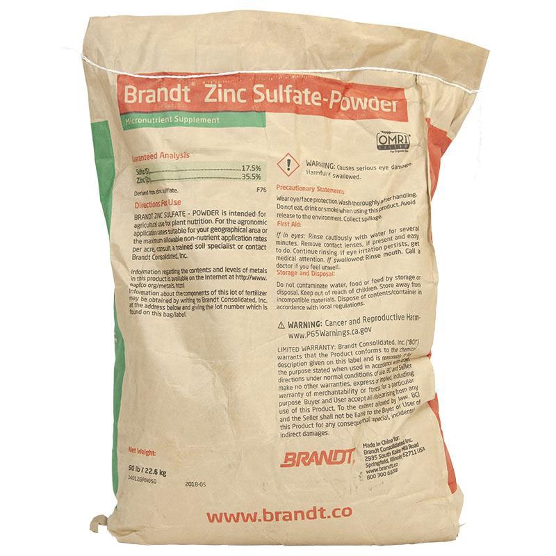 zinc sulfate 50 lb bag