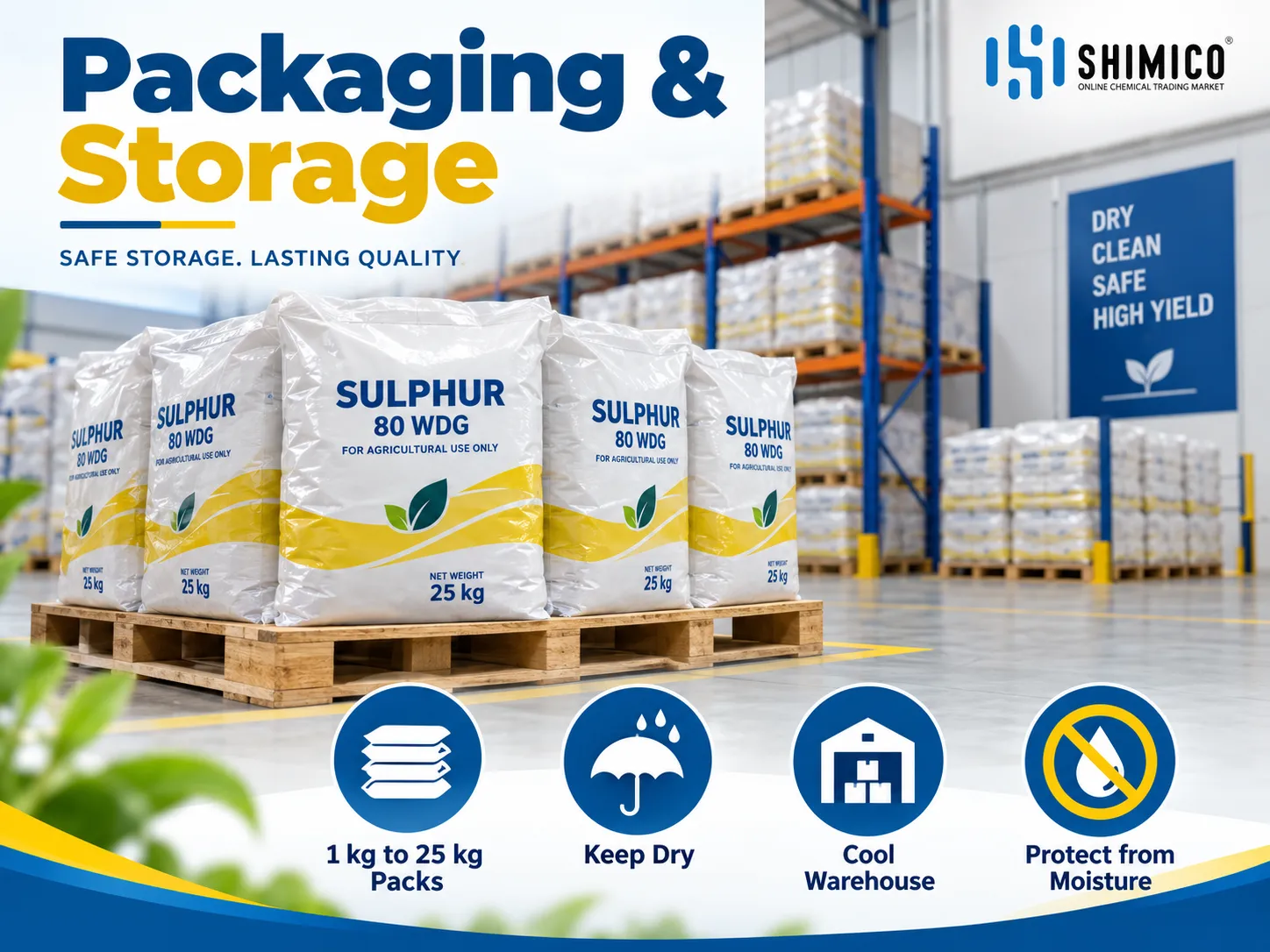 Sulphur 80 WDG Packaging in Pakistan: 1kg, 10kg and 25kg Bags