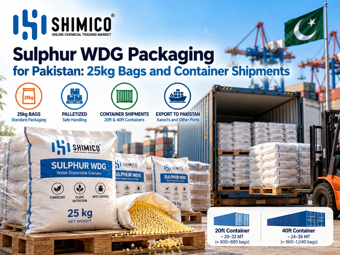Sulphur WDG Packaging for Pakistan: 25kg Bags and Container Shipments