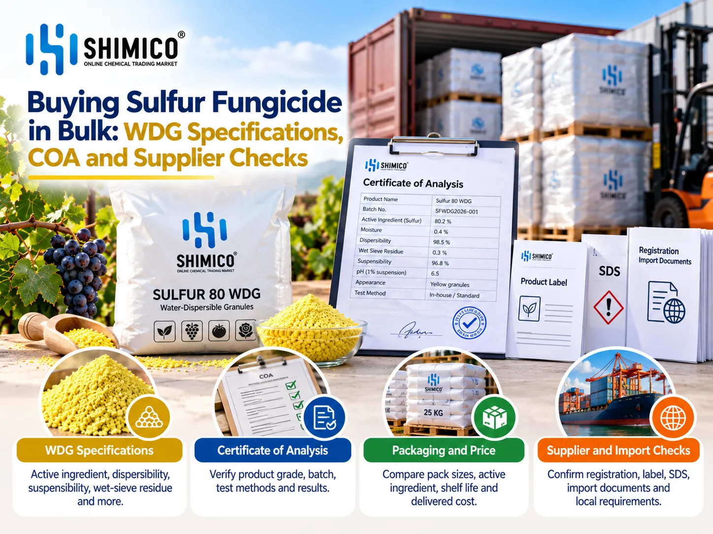 Buying Sulfur Fungicide in Bulk: WDG Specifications, COA and Supplier Checks