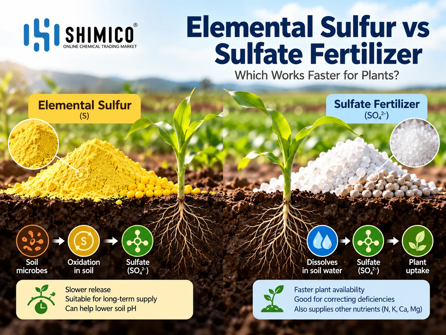 Elemental Sulfur vs Sulfate Fertilizer: Which Works Faster for Plants?