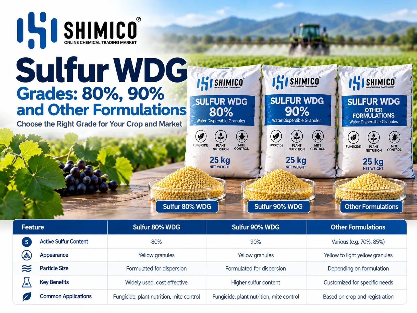 Sulfur WDG Grades: 80%, 90% and Other Formulations