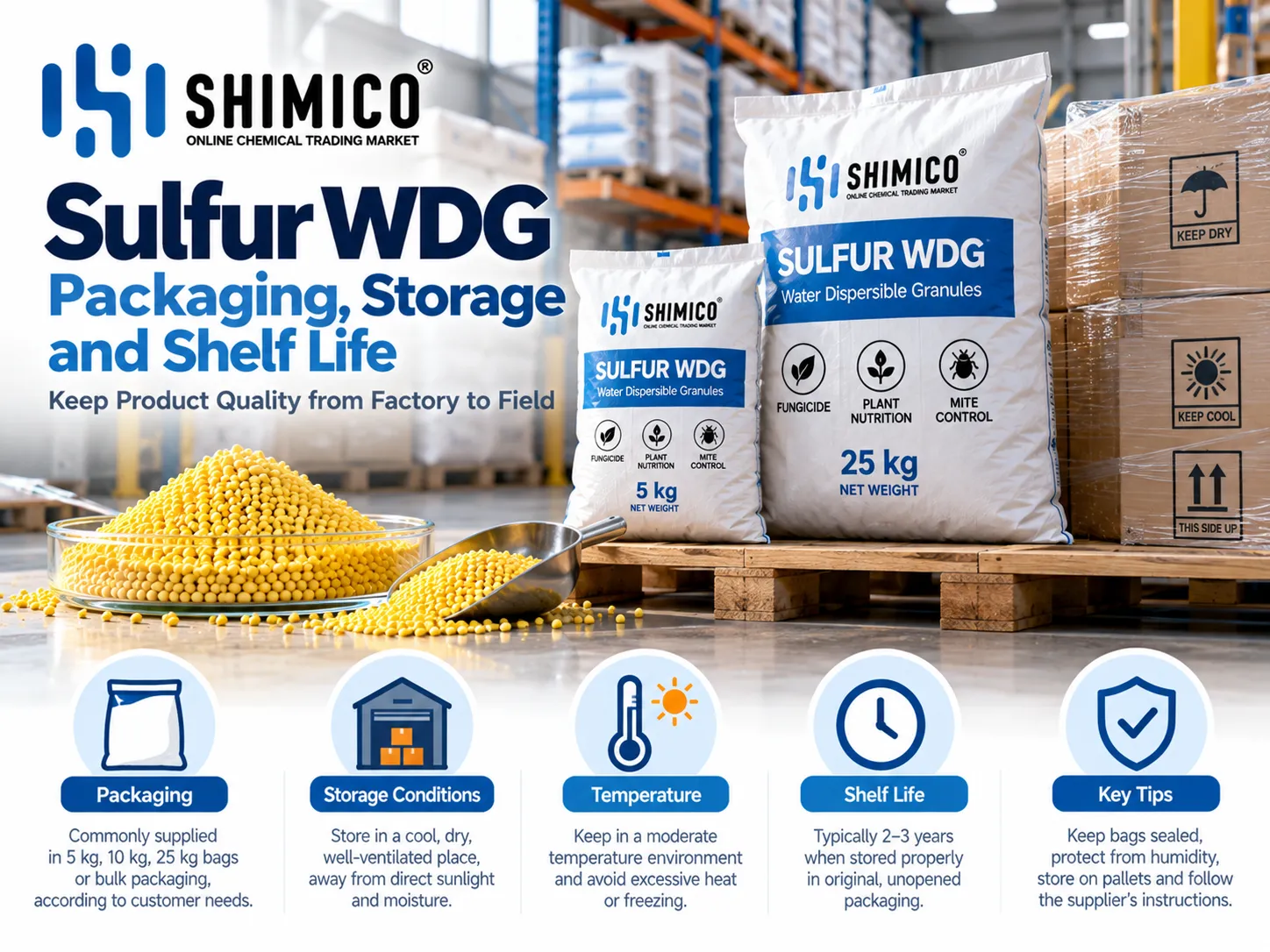 Sulfur WDG Packaging, Storage and Shelf Life