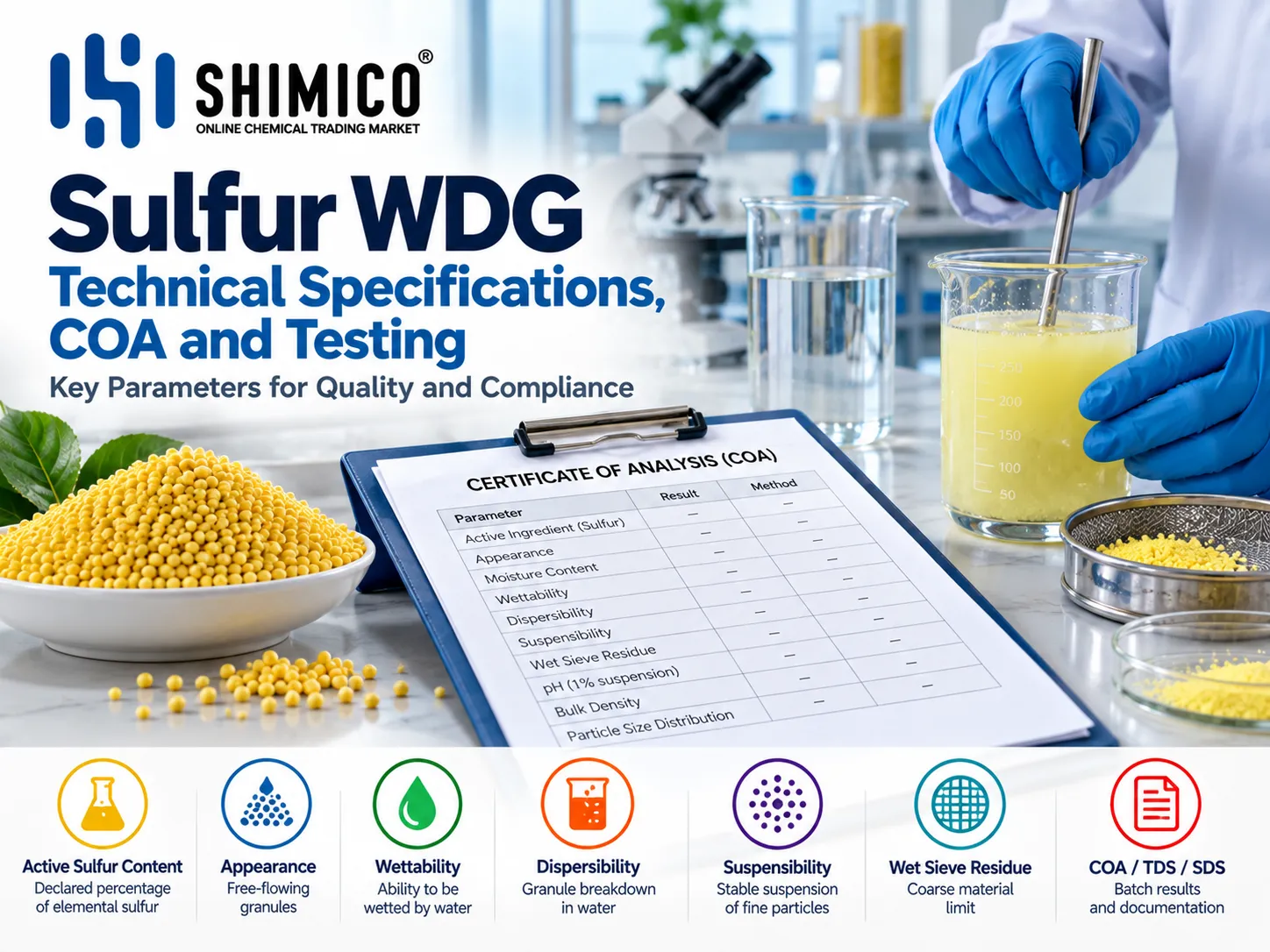 Sulfur WDG Technical Specifications, COA and Testing